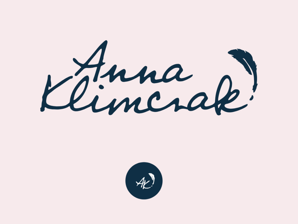Logo marki osobistej Anna Klimczak z motywem pióra. Symbol ewolucji od artystki do mentorki biznesowej.
