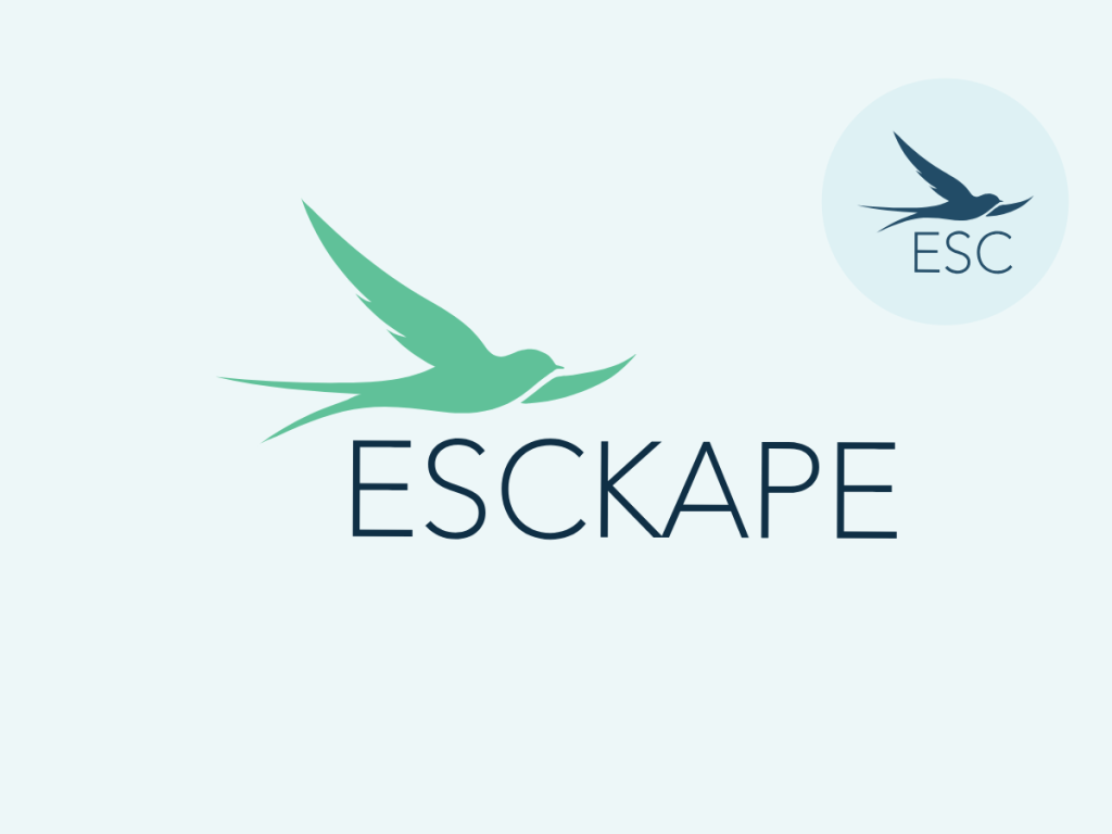 Logo autorskiej metody escKape. Wyróżniona litera K symbolizuje klienta w centrum strategii marki.